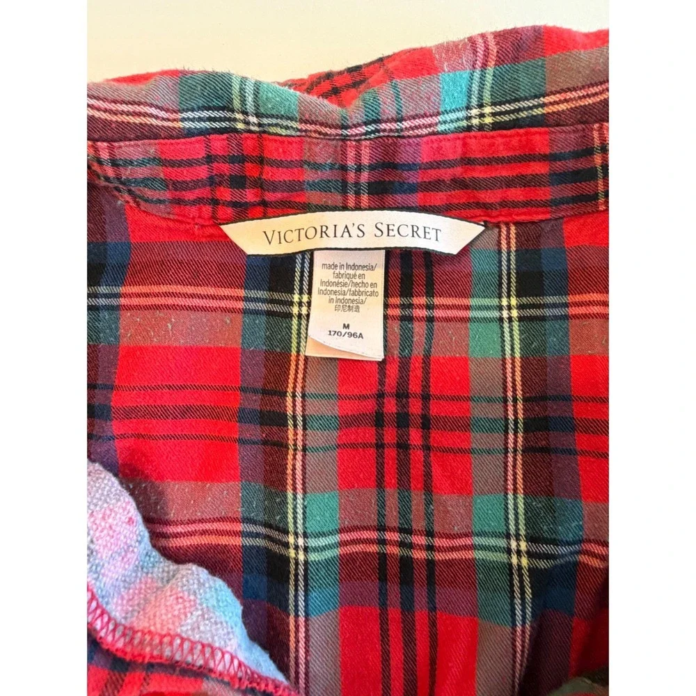 Victorias Secret Red Plaid Flannel Pajama Set Womens Medium Button Up 2 Piece